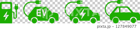 電気自動車・EV・エコカーと充電スタンドのアイコンイラスト緑 127849077