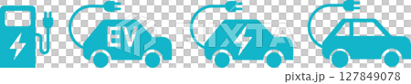 電気自動車・EV・エコカーと充電スタンドのアイコンイラスト青 127849078