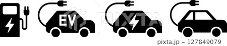 電気自動車・EV・エコカーと充電スタンドのアイコンイラスト 127849079