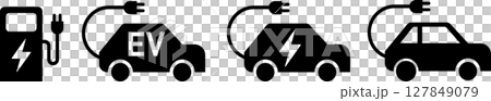 電気自動車・EV・エコカーと充電スタンドのアイコンイラスト 127849079