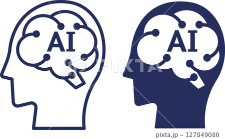 AI・人工知能・ロボットのシルエットイラストアイコン紺色 127849080