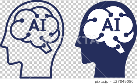 AI・人工知能・ロボットのシルエットイラストアイコン紺色 127849080