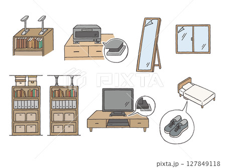 地震対策にまつわる手描きイラストセット（カラー） 127849118