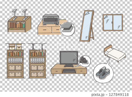 Hand-drawn illustration set related to earthquake countermeasures (color) Hand-drawn illustration set related to earthquake countermeasures (color) 127849118