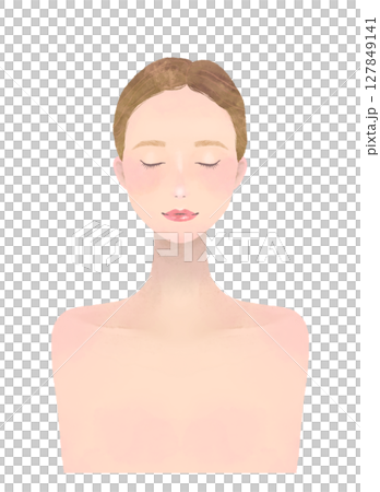 Beauty image illustration of a woman with her eyes closed and her hair tied up 127849141