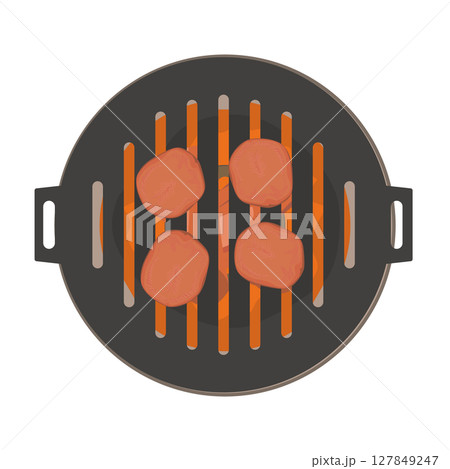 七輪で鉄板焼き肉をするイラスト 七輪で鉄板焼き肉をするイラスト 127849247