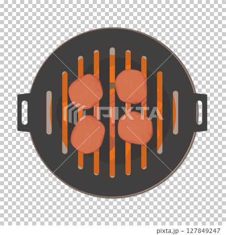 Illustration of grilling meat on a charcoal grill 127849247