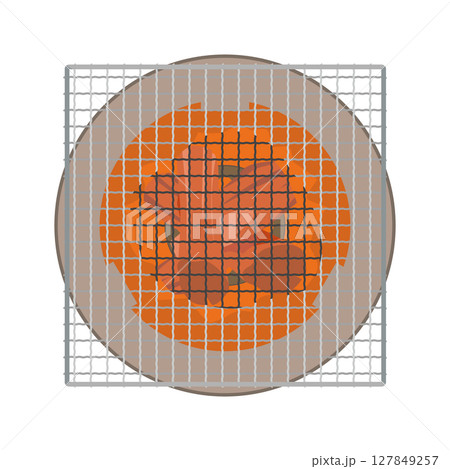 加熱中の七輪に角型の焼き網を置くイラスト 加熱中の七輪に角型の焼き網を置くイラスト 127849257
