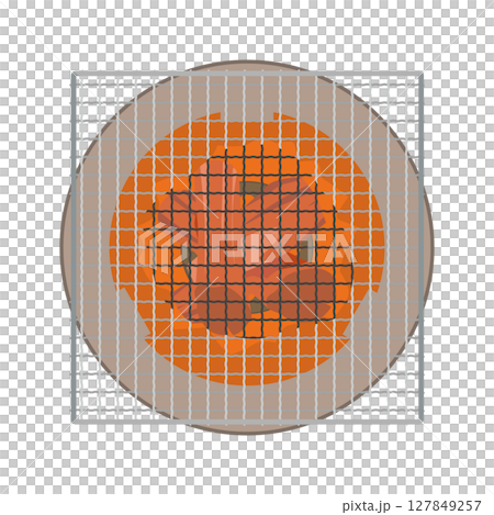 加熱中の七輪に角型の焼き網を置くイラスト 加熱中の七輪に角型の焼き網を置くイラスト 127849257