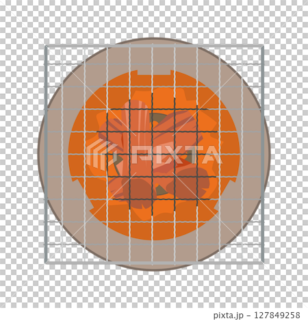 Illustration of a square grill being placed on a heated charcoal grill Illustration of a square grill being placed on a heated charcoal grill 127849258