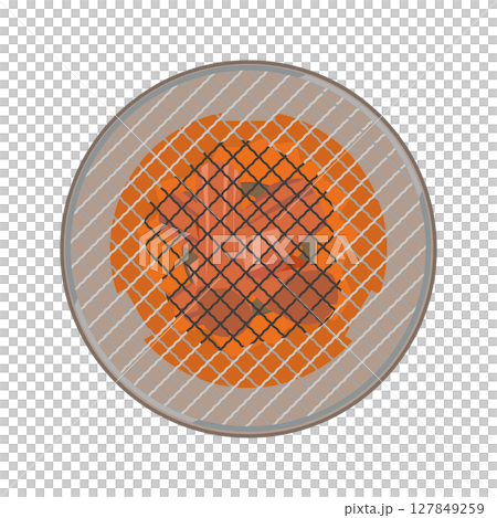 加熱中の七輪に丸形焼き網を乗せるイラスト 127849259