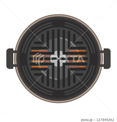 七輪でジンギスカン鍋を加熱するイラスト 127849262