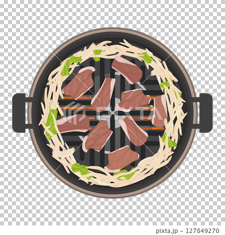 Illustration of Genghis Khan hotpot on a charcoal grill 127849270