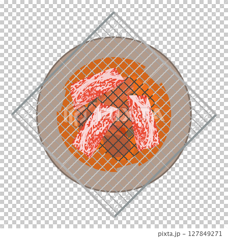 Illustration of grilling meat on a square grill Illustration of grilling meat on a square grill 127849271