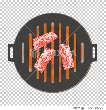 Illustration of grilling meat on a charcoal grill 127849277