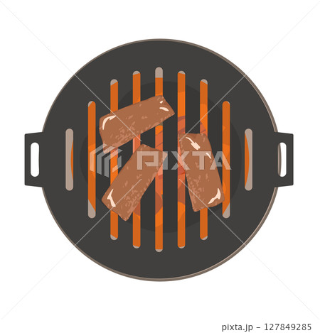 七輪で鉄板焼き肉をするイラスト 七輪で鉄板焼き肉をするイラスト 127849285