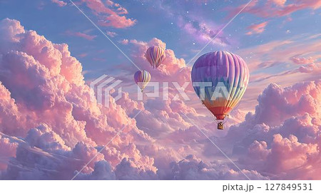 hot air balloon flying over the mountains 127849531