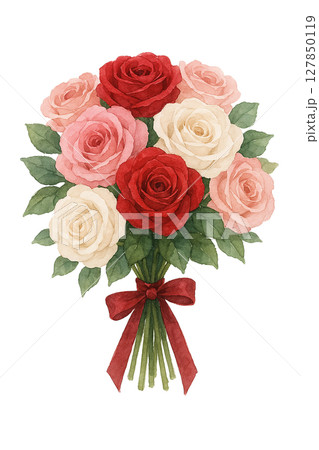 ピンク・レッド・ホワイトのローズブーケ ピンク・レッド・ホワイトのローズブーケ 127850119