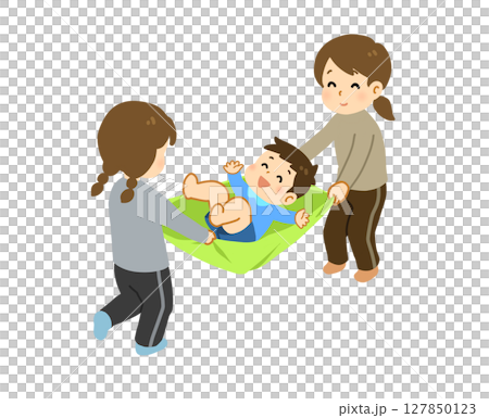 子どもの遊び＿シーツブランコ 127850123