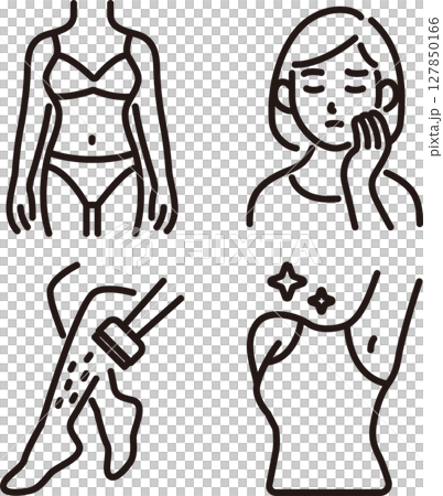 アイコン 脱毛 毛 美容 医療 人物 女性 肌 メディカル ビューティー 線画 イラスト素材 アイコン 脱毛 毛 美容 医療 人物 女性 肌 メディカル ビューティー 線画 イラスト素材 127850166