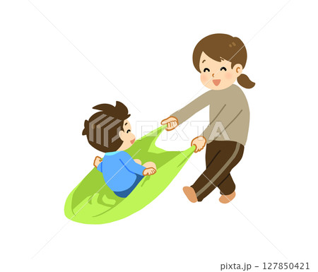 子どもの遊び＿シーツそり 127850421
