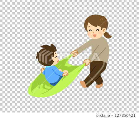 子どもの遊び＿シーツそり 127850421