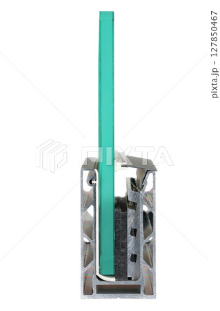 Unique cross-section showcasing modern glass and metal construction design in urban architecture. Isolated on white background. 127850467