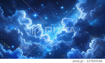 Mystical Blue Cosmic Clouds with Shimmering Starry Sky 5-1 Mystical Blue Cosmic Clouds with Shimmering Starry Sky 5-1 127850588