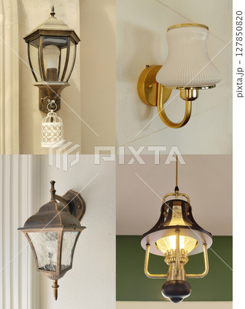 Vintage chandelier lamps on wall Vintage chandelier lamps on wall 127850820