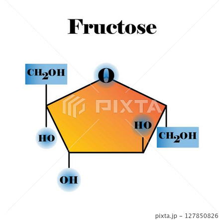 illustration of biology and chemistry, Fructose molecular, Molecular formula and chemical structure of fructose, fructose monosaccharide, simple sugar 127850826