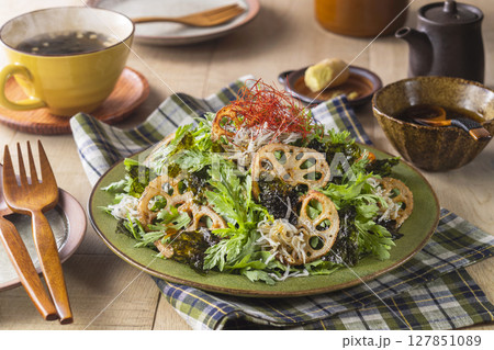 蓮根とちりめんじゃこの韓国風サラダ 蓮根とちりめんじゃこの韓国風サラダ 127851089