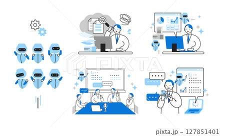 AIと共生する男女、人々のAIで解決する社会のイラスト AIで問題解決 AIと共生する男女、人々のAIで解決する社会のイラスト AIで問題解決 127851401