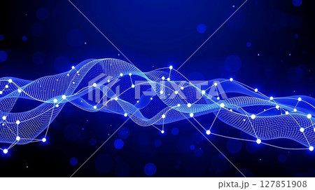 Dynamic Abstract Blue Data Wave Background with Glowing Nodes 16-7 127851908