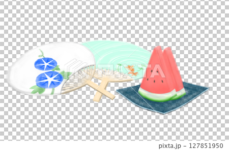 Watercolor illustration of a fan and watermelon 127851950