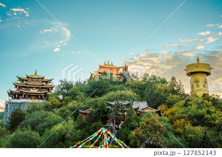 Guishan Park with Dafo Temple and Giant Golden Prayer Wheel Guishan Park with Dafo Temple and Giant Golden Prayer Wheel 127852143