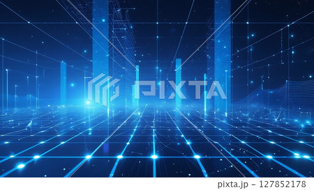 Blue Abstract Space with Network Grids and Futuristic Lights 20-7 127852178