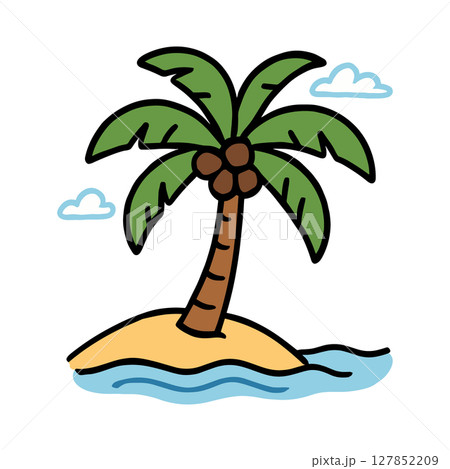ヤシの木のかわいいイラスト(南国・夏・手描き風) ヤシの木のかわいいイラスト(南国・夏・手描き風) 127852209
