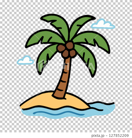 ヤシの木のかわいいイラスト(南国・夏・手描き風) ヤシの木のかわいいイラスト(南国・夏・手描き風) 127852209