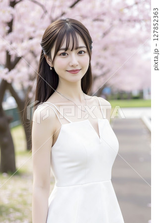 白いドレスの若い女性　AI生成画像　 127852363