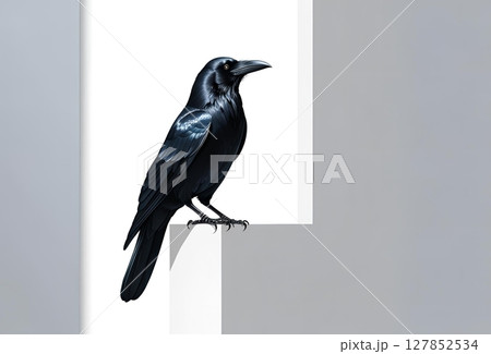 白く無機質な背景にリアルなハシブトガラスのイラスト 白く無機質な背景にリアルなハシブトガラスのイラスト 127852534