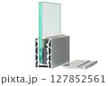 Innovative design of a modern window frame showcasing sleek materials and functionality. Isolated on white background. 127852561