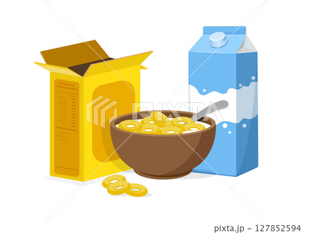 Milk with cereal healthy food stock illustration. Vector illustration. Milk with cereal healthy food stock illustration. Vector illustration. 127852594