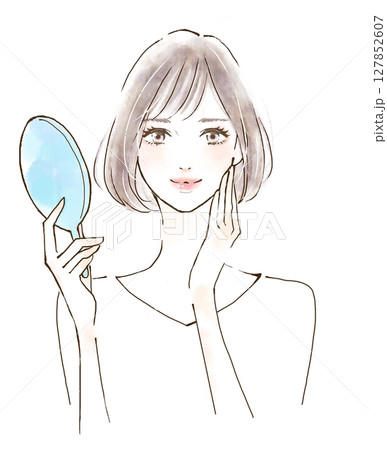 鏡を見て微笑む女性 127852607