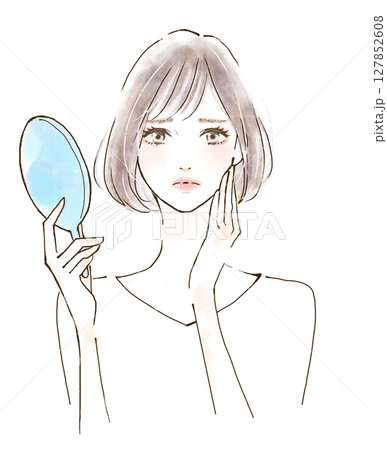 鏡を見て悩む女性　ネガティブ 127852608