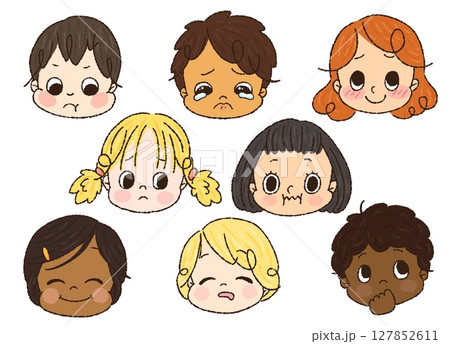 いろいろな表情の子供たち　控えめ表情セット2   手描き 127852611