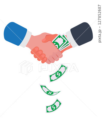 Shaking hands holding banknotes representing corruption concept. Stock illustration 127852687