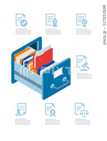 Isometric Archive box of documents stock illustration. Isometric Archive box of documents stock illustration. 127852690
