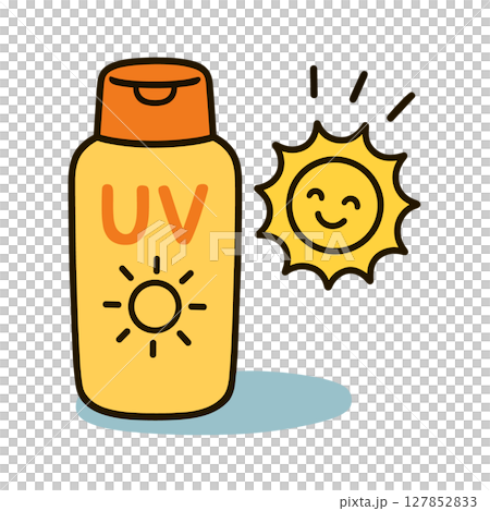 Cute illustration of UV protection and sunscreen (summer, hand-drawn style) 127852833
