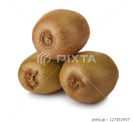Green kiwi fruit display isolated on a white background 127852937