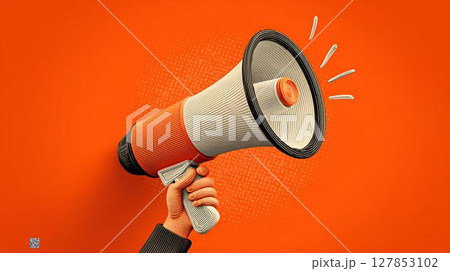 hand with megaphone on yellow background 127853102